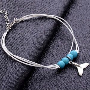 White Turquoise Fishtail Cord Anklet
